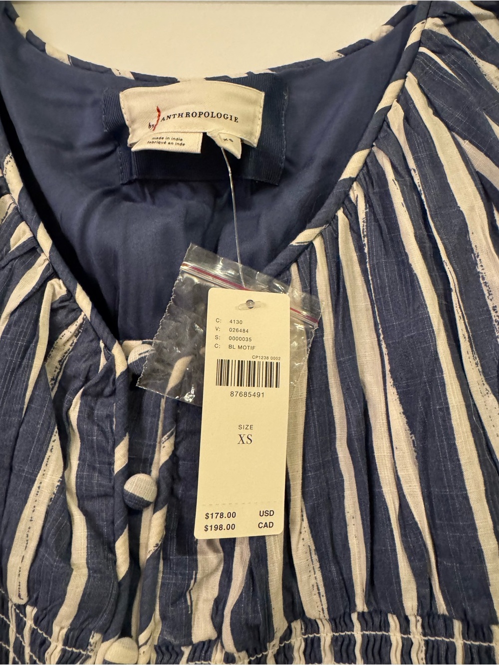 Anthropologie Navy and White Striped Button-Front Maxi Dress - Picture 3 of 6